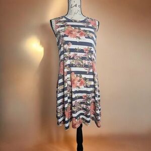 Fortune Ivy Blue Stripe and Flower Dress | Women's Size Medium